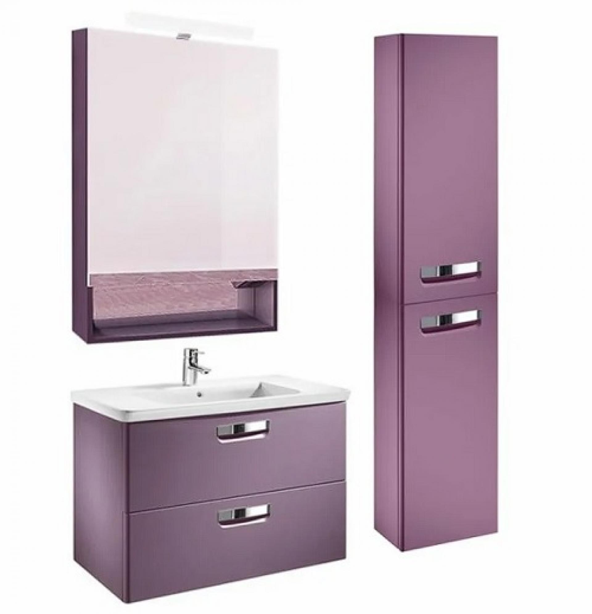 Комплект мебели 80 см Roca Gap фиолетовый, с подсветкой + шкаф-пенал правый
