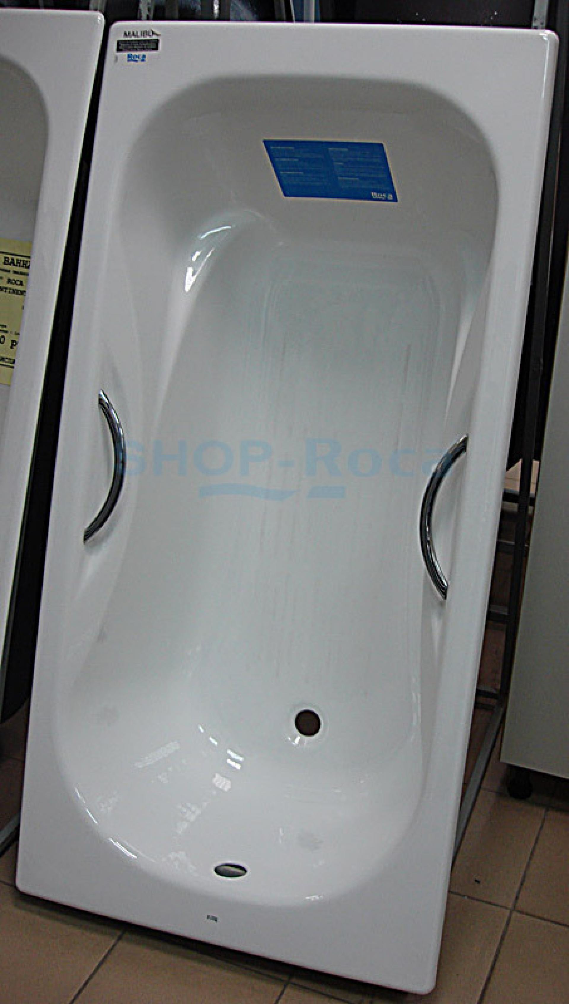 Фото: Чугунная ванна 170х75 Roca Malibu 23097000R с отверстиями для ручек Roca в каталоге
