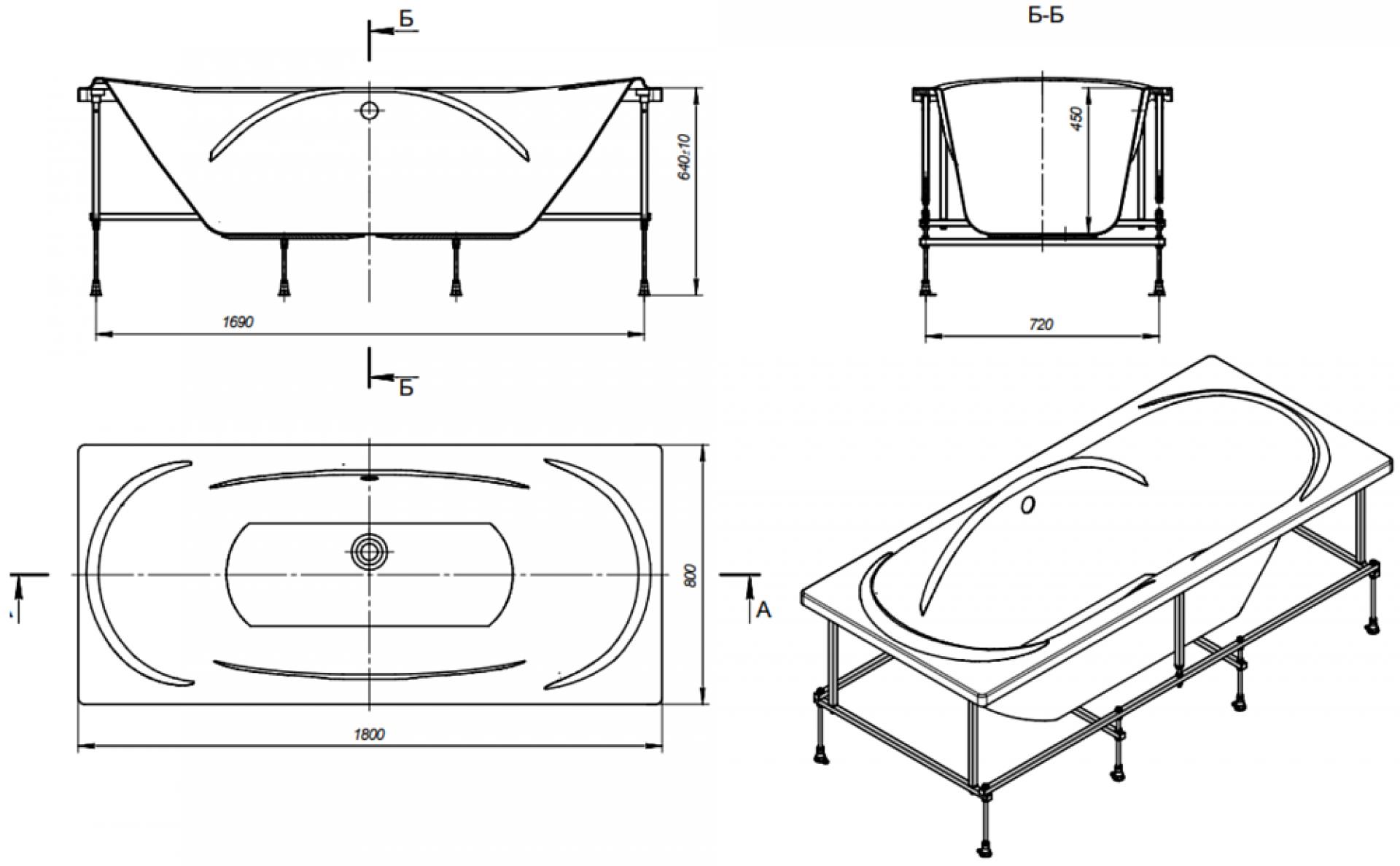 Фото: Комплект акриловая ванна Roca Madeira 180x80 + фронтальная панель + монтажный набор Roca в каталоге